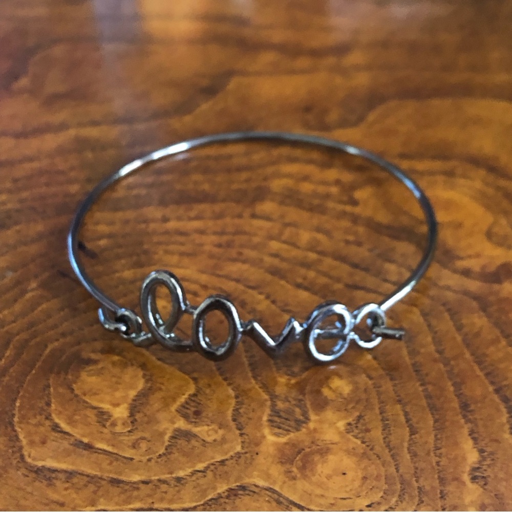 Ladies chrome “love” bangle bracelet